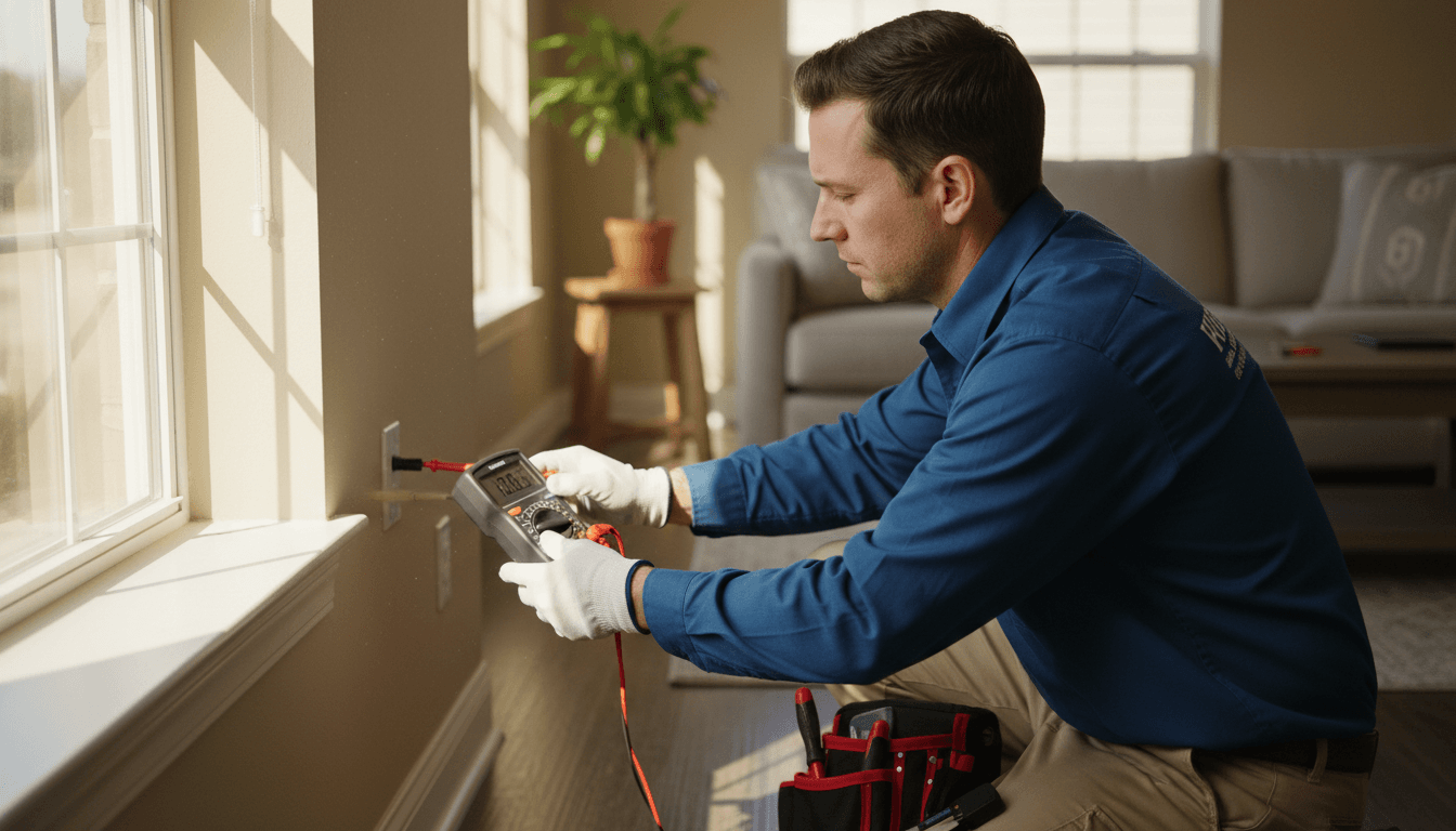 Electrician performing electrical testing and inspection work
